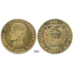 Quito, Ecuador, 8 escudos, 1852/0GJ.