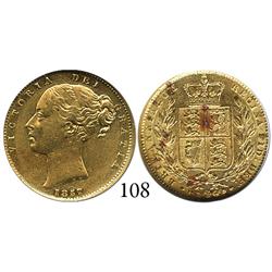 London, England, sovereign, Victoria (young head), 1857, from the Douro (1882), encapsulated NGC AU-