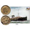 Image 1 : London, England, sovereign, Edward VII, 1906, from the Egypt (1922), with vintage postcard showing t