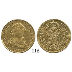 Mexico City, Mexico, bust 2 escudos, Charles III, 1780FF, mint and initials facing inward.