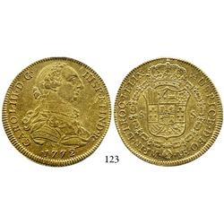 Lima, Peru, bust 8 escudos, Charles III, 1772JM, first date of type, rare variety with assayer to le