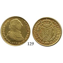 Madrid, Spain, bust 2 escudos, Charles III, 1776/4PJ, desirable date.