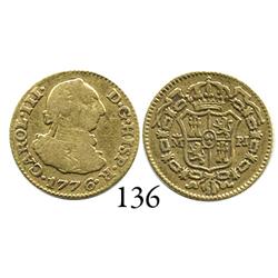 Madrid, Spain, bust 1/2 escudo, Charles III, 1776PJ, desirable date.