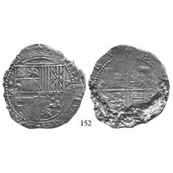 Lima, Peru, cob 8 reales, Philip II, assayer Diego de la Torre, *-8 (flat-top) to left, P-oD to righ