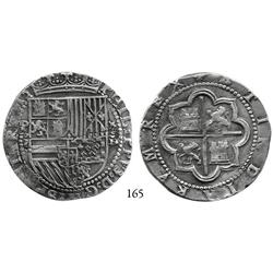 Lima, Peru, cob 8 reales, Philip II, assayer Diego de la Torre, P-8 (flat top) to left, *-oD to righ