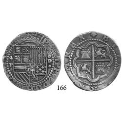 Lima, Peru, cob 4 reales, Philip II, Diego de la Torre, 4-P to left, oD-* to right, superb, Plate Co