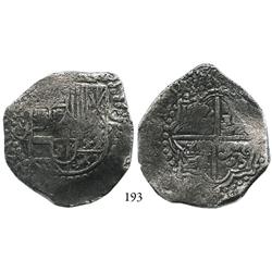 Potosí, Bolivia, cob 8 reales, Philip III, assayer M/Q, quadrants of cross transposed, rare, Grade 1