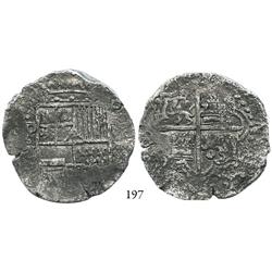 Potosí, Bolivia, cob 8 reales, (1617)M, quadrants of cross transposed (rare), Grade 2 (Grade-1 quali