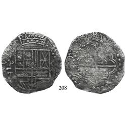 Potosí, Bolivia, cob 8 reales, 1619T, Grade 2 or 3.