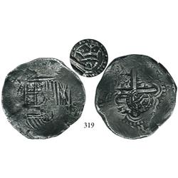 Potosí, Bolivia, cob 8 reales, (1650-51)O, with crowned script-a countermark (rare, attributed to Ar