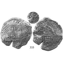 Potosí, Bolivia, cob 8 reales, (1650-1)O, with crowned L countermark on cross side.