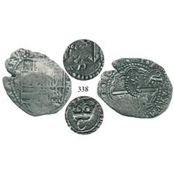 Potosí, Bolivia, cob 8 reales, 1651E, with 2 countermarks (very rare): crowned C (rare) and crowned