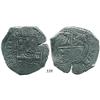 Image 1 : Potosí, Bolivia, cob 8 reales, (1651-2)E, with 2 countermarks (very rare): crown alone on shield sid
