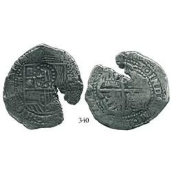 Potosí, Bolivia, cob 8 reales, (1651-2)E, with full crown alone countermark on shield.