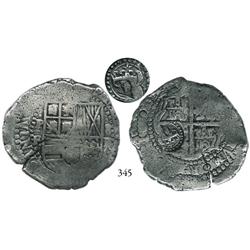 Potosí, Bolivia, cob 8 reales, (1651-2)E, with crowned (?) countermark on cross side.