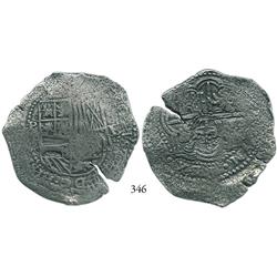 Potosí, Bolivia, cob 8 reales, (1651-2)E, with crowned L countermark on cross side.