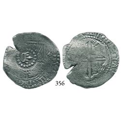 Potosí, Bolivia, cob 4 reales, (165)1E, with crown-alone (common) countermark on shield side.