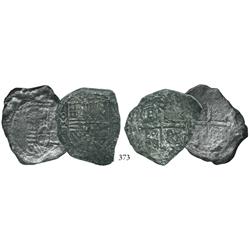 Lot of 2 Mexico City, Mexico, cob 8 reales, Philip IV, assayer P where visible.
