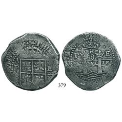 Potosí, Bolivia, cob 8 reales, 1652E transitional, McLean Type VII/A, scarce.