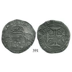 Lisbon, Portugal, 200 reis, John IV, with  2S0  (250 reis, 1663) countermark of Brazil).