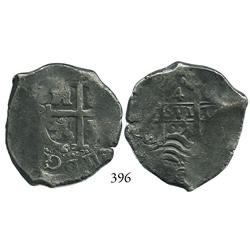 Potosí, Bolivia, cob 4 reales, 1667E, Charles II (ordinal visible).