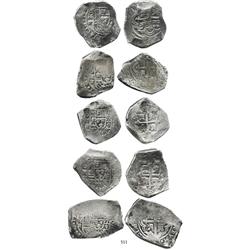 Lot of 5 Mexico City, Mexico, cob 8 reales, Philip V, assayer R (1729-30).