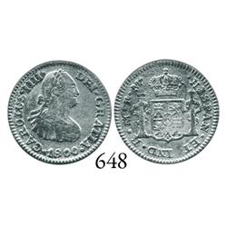 Mexico City, Mexico, bust 1/2 real, Charles IV, 1800FM.