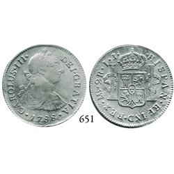 Lima, Peru, bust 2 reales, Charles III, 1788IJ.