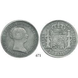 Seville, Spain, 20 reales, Isabel II, 1851.