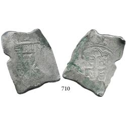 Mexico City, Mexico, cob 8 reales, Philip V, ca. 1733 as reverse is struck from klippe die, possibly