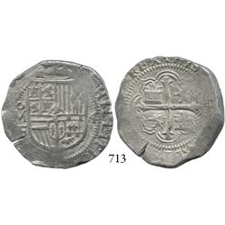 Mexico City, Mexico, cob 4 reales, Philip III, oMF, king's name with two L's.