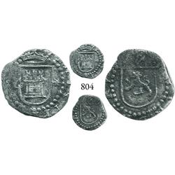 Lima, Peru, cob 1/4 real, Philip II, assayer Diego de la Torre, P to left, * to right of castle.