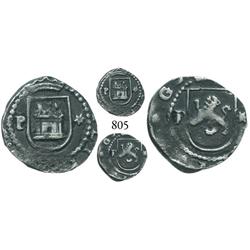Lima, Peru, cob 1/4 real, Philip II, assayer Diego de la Torre, P to left, * to right of castle and
