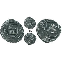 Lima, Peru, cob 1/4 real, Philip II, assayer Diego de la Torre, P to left, * to right of castle and 