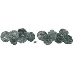 Lot of 6 Lima, Peru, cob 1/4 reales, Philip II, assayer Diego de la Torre, all different varieties.
