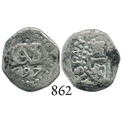 Lima, Peru, cob 1/2 real, 1697.