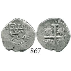 Lima, Peru, cob 1/2 real, 1704.