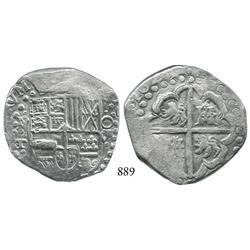 Potosí, Bolivia, cob 8 reales, 1629T, denomination O-VIII, large dots in borders.