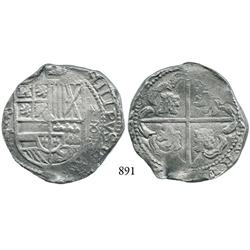 Potosí, Bolivia, cob 8 reales, Philip IV, P-T, denomination x8x (1630).