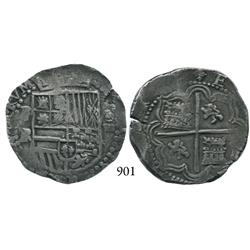 Potosí, Bolivia, cob 4 reales, Philip II, P-RL.