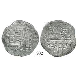 Potosí, Bolivia, cob 4 reales, Philip II, P-B (5th period), borders of x's.