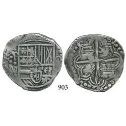 Potosí, Bolivia, cob 4 reales, Philip III, P•M (1617), choice.