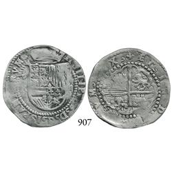 Potosí, Bolivia, cob 2 reales, Philip II, P-R to left (Rincón), rare first issue of mint.