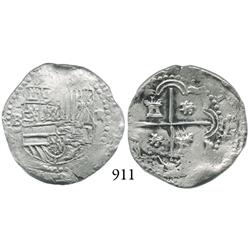 Potosí, Bolivia, cob 2 reales, Philip II, P-B (4th period), half-real sized lions.
