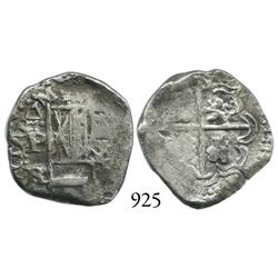 Potosí, Bolivia, cob 2 reales, Philip IV, P-FR, upper half of shield transposed, rare.