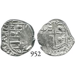 Potosí, Bolivia, cob 1 real, Philip IV, unlisted error with no mintmark and assayer, 1/2R-sized lion