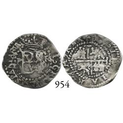 Potosí, Bolivia, cob 1/2 real, Philip II, P to left, R to right (Rincón), scarce first issue of mint