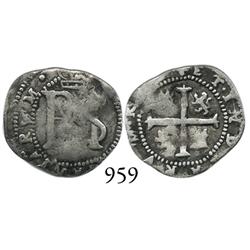 Potosí, Bolivia, cob 1/2 real, Philip II, no assayer or mintmark (assayer-A period), very rare.