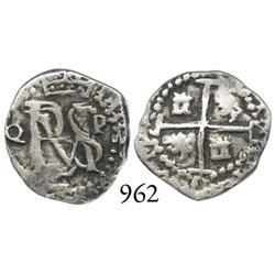 Potosí, Bolivia, cob 1/2 real, Philip III, Q to left, P to right.