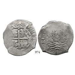 Potosí, Bolivia, cob 8 reales, 1665E.